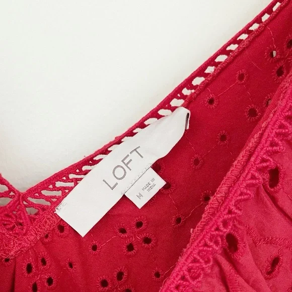LOFT Eyelet V-Neck Tank Top with Ruffle V-Neck Vivid Red M Medium - Picture 6 of 7